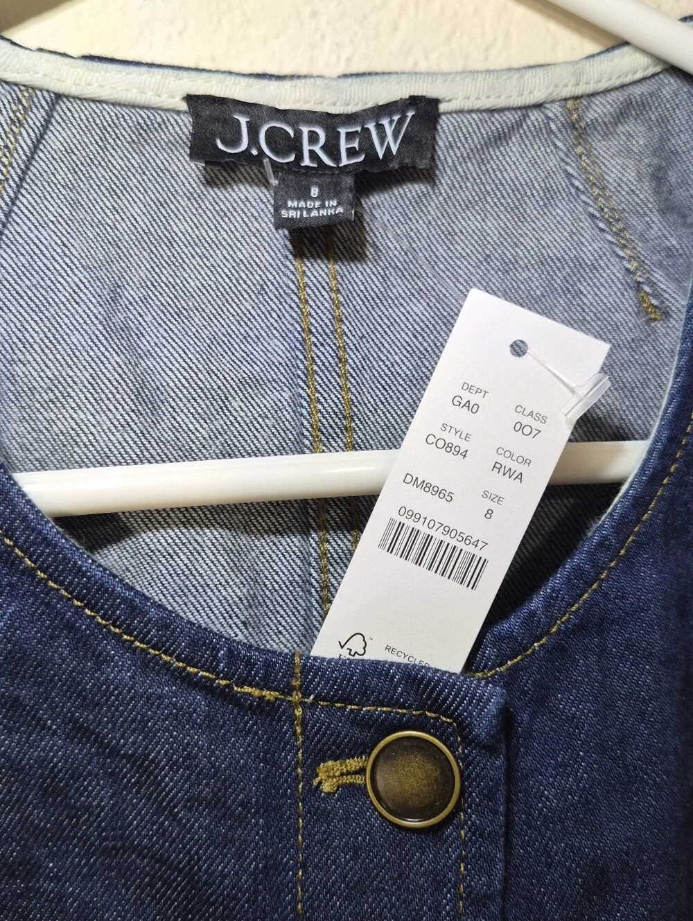 J Crew Essential cutaway vest in denim CO894 NWT $128 Retail Size 8